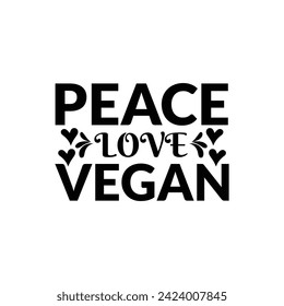 Paz, amor, vegano. Una cita inspiradora sobre vegetariano. La caligrafía moderna con hoja dibujada a mano. Grabación manuscrita para imprimir y afiche.