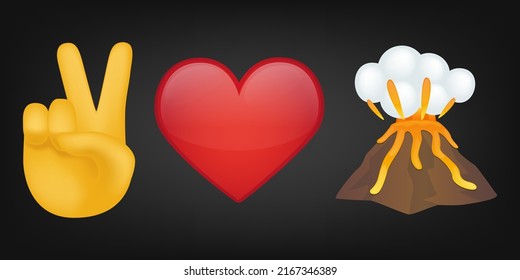 Peace Love and Volcano Illustration Emoji Design. Motivational Quote Emoticon Vector Symbol.