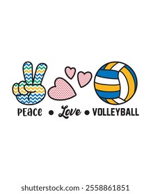 Peace Love Volleyball Graphics Design with Text and Volleyball Hand Love Sign Vector