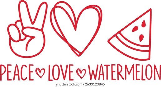 Peace love Watermelon text with a peace sign heart and Watermelon