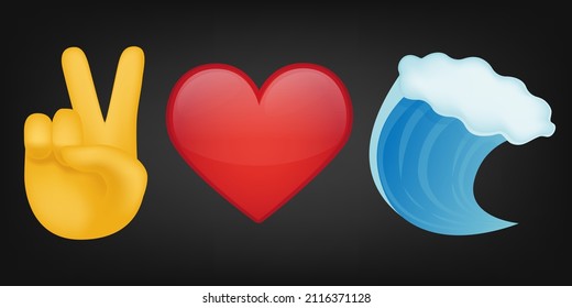 Peace Love and Waves Illustration Emoji Design. Motivational Quote Emoticon Vector Symbol.