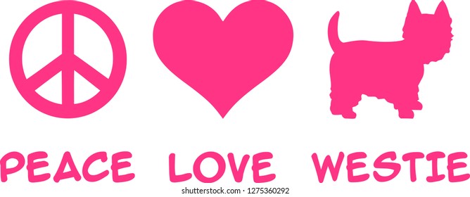 Peace, Love, Westie slogan pink