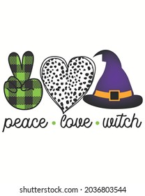 Peace Love Witch Halloween Vector illustration. Happy Halloween Background