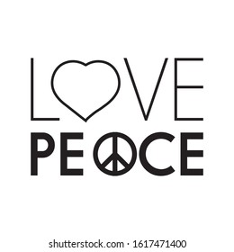 Peace And Love Words With Heart Peace Symbol, Lettering Typography Poster.