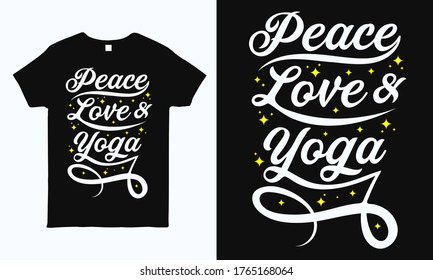 Peace love and yoga. Hand written calligraphy. T shirt, postcard, poster design element.