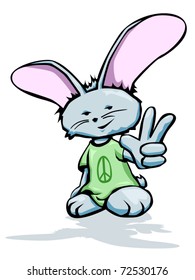 A peace loving easter bunny cartoon character
