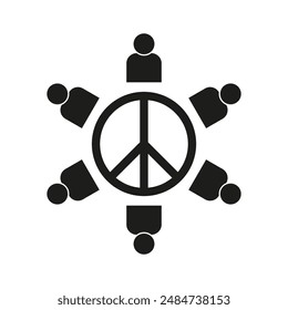 Peace meeting icon. People around table. Simple vector symbol. Black and white.