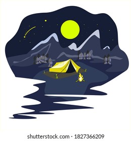 peace of mind, enjoying natures beauty, mindfulness in camping, maditation and blissfulness vector illustration 