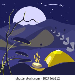 peace of mind, enjoying natures beauty, mindfulness in camping, maditation and blissfulness vector illustration 