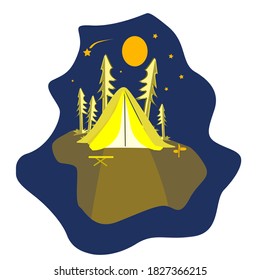 peace of mind, enjoying natures beauty, mindfulness in camping, maditation and blissfulness vector illustration 