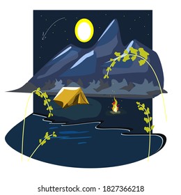 peace of mind, enjoying natures beauty, mindfulness in camping, maditation and blissfulness vector illustration 