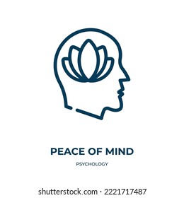 Peace of mind icon. Linear vector illustration from psychology collection. Outline peace of mind icon vector. Thin line symbol for use on web and mobile apps, logo, print media.