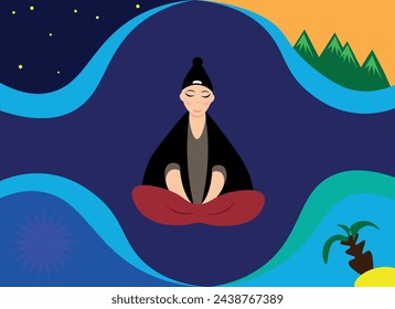 A peace of mind. Sitting woman