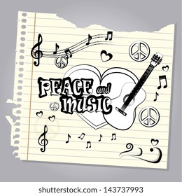 peace and music design over leaf book background vector illustration