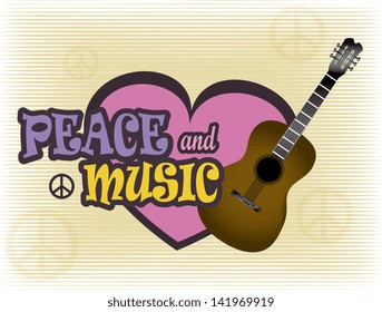 peace and music over grunge background vector illustration  