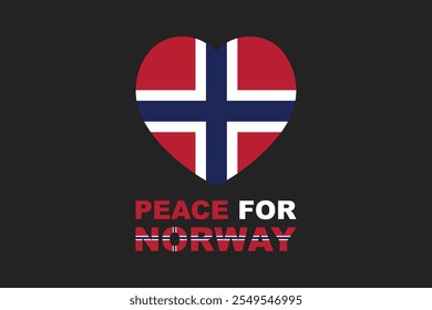 Paz para a Noruega Palavra com forma de coração, Bandeira da Noruega símbolo nacional ilustração Vetor, Retângulo Noruega bandeira ilustração, Vetor plano ilustração
