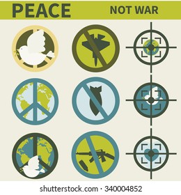 Peace, Not war. Icons set