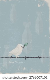 Peace Not War poster vertical template old condition with scratches and distress texture graphic illustration have blank space.