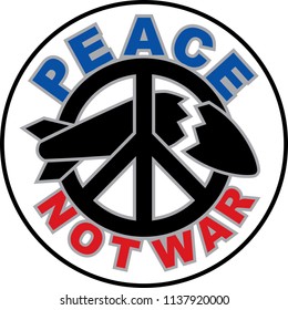 Peace Not War Text Design mit einem Friedenssymbol, das eine Rakete zerstört 