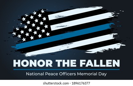 Peace Officers Memorial Day. Celebrated in May 15 in the United States. In honor of the police. Part of National Police Week. Background, poster, card, banner design. Vector EPS 10