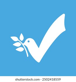 Peace with olive branch idea symbol. Blue background