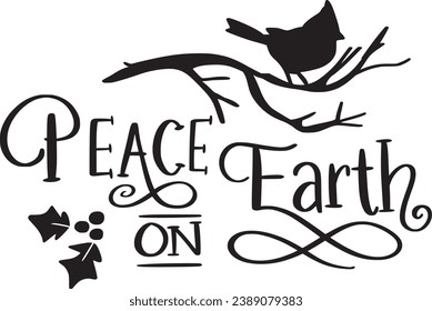 peace on earth christmas artwork black and white letters svg