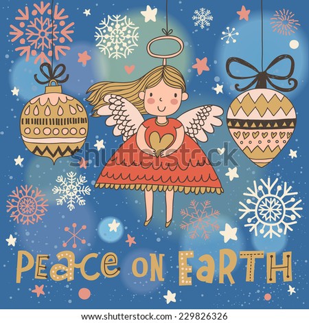 peace on earth cute christmas card in vector bright holiday background with small funny - Peace On Earth Christmas Cards peace on earth cute christmas card in vector bright holiday background with small funny - Peace On Earth Christmas Cards