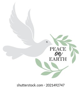 Peace on Earth, Elegant line dove bird. Vector illustration art.