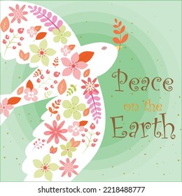 Peace On The Earth Flat Design , Vector Flat Bird Floral Design