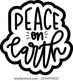 peace on earth merry christmas black vector graphic design and cut file