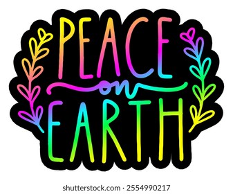 peace on earth merry christmas colorful bright rainbow graphic design