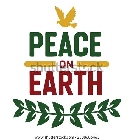 Peace on Earth – Simple Typography with Dove and Olive Branch for Holiday Decor