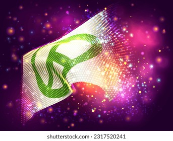 Peace, on vector 3d flag on pink purple background with lighting and flares