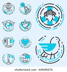 Peace outline blue icons love world freedom international free care hope symbols vector illustration