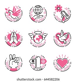 Peace outline pink icons love world freedom international free care hope symbols vector illustration