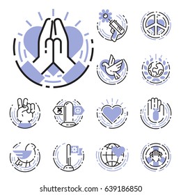 Peace outline thin line icons, love world freedom international free care hope symbols vector illustration
