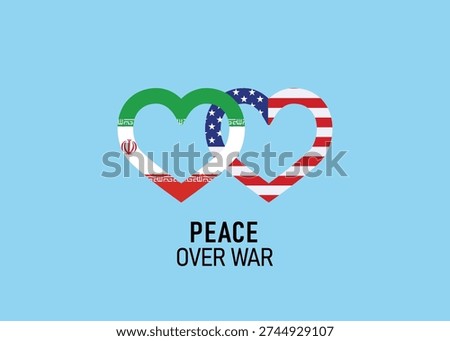Peace Over War Concept with Iran and America Flags in Heart Shape Vector Illustration