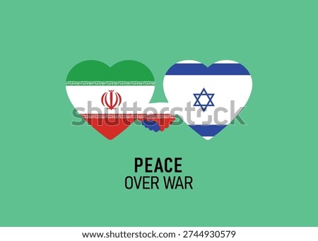 Peace Over War Concept with Iran and Israel Flags in Heart Shape Vector Illustration