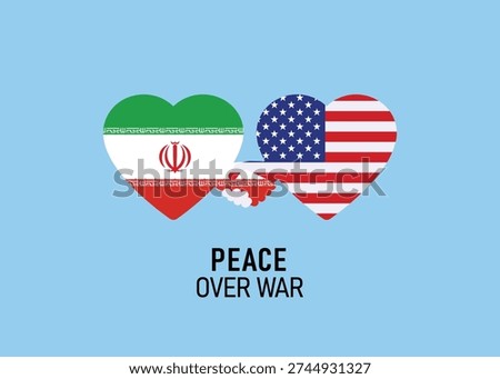 Peace Over War Concept with Iran and America Flags in Heart Shape Vector Illustration