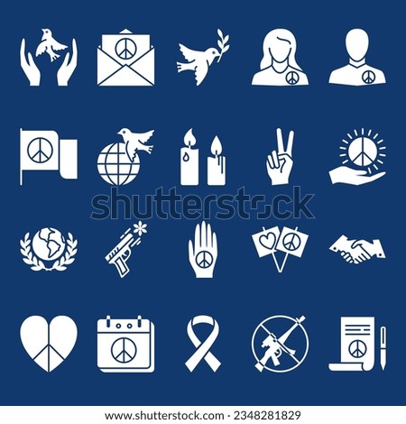 Peace and pacifism glyph icon set. Dove of peace, disarmament, no war symbols. Vector illustration.