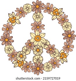 Peace, pacifism sign with daisy flowers. Antiwar vector illustration with not war floral symbol