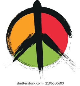 Símbolo de pacifismo de paz con colores panafricanos. Signo de paz del pacifismo vectorial de Grunge.