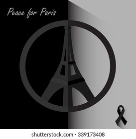 Peace for Paris symbol Eiffel Tower. Pray for the victims of terrorism attack vector.