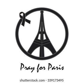 Peace for Paris symbol Eiffel Tower. Pray for the victims of terrorism attack.