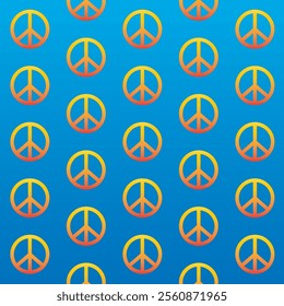 Peace pattern seamles symbol vector illustration isolated on blue background. Peace orange colorful pattern background texture. Peace, love, freedom, concept wallpaper for  poster, print, webs.