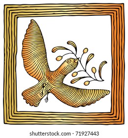 peace pigeon gold framed drawing