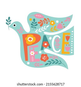 Peace Pigeon, symbol of peace illustration, lettering