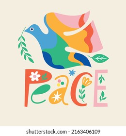 Peace Pigeon, symbol of peace illustration, lettering