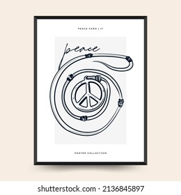 Peace Poster vector template. Editable card for print, interior. Yellow and Blue color.