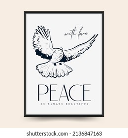 Peace Poster vector template. Editable card for print, interior. Yellow and Blue color.